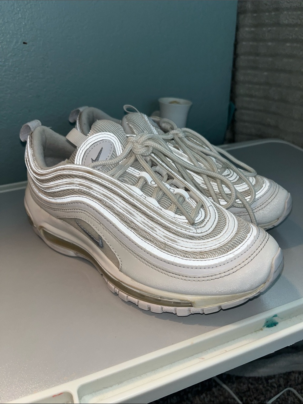 Nike White and Silver Air Max 97 Sneakers kids